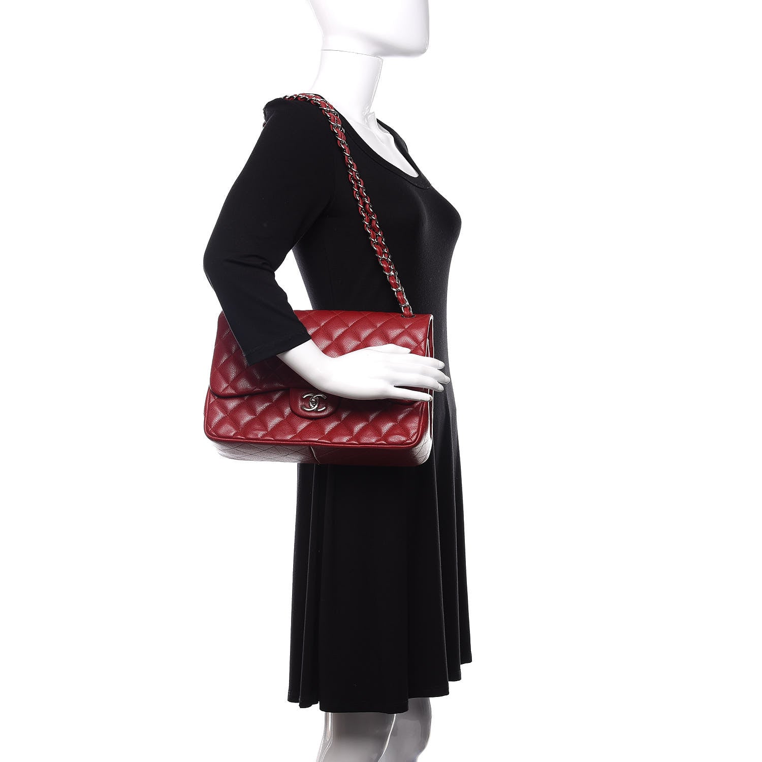 Chanel Caviar Quilted Jumbo Double Flap Red 2 of 12