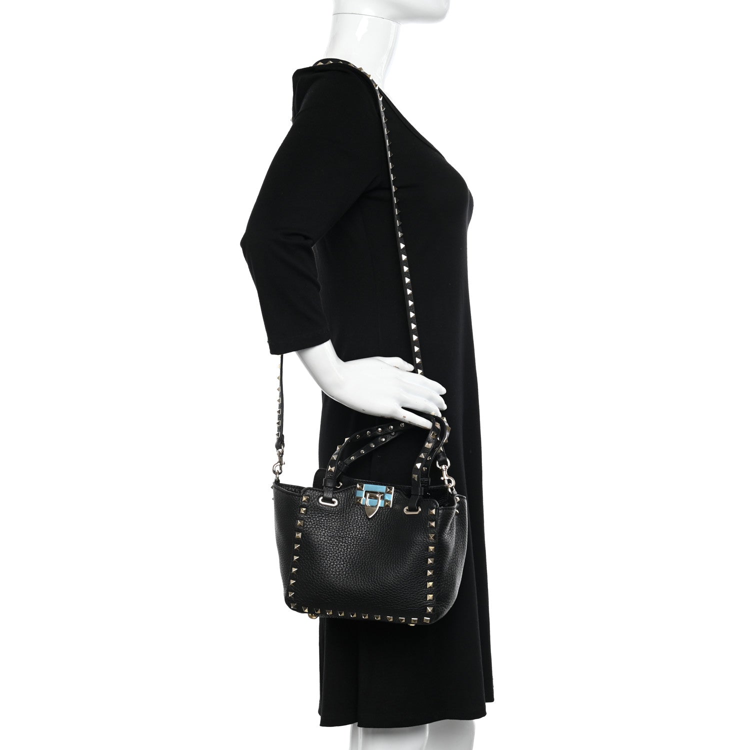 Valentino Garavani Pebbled Calfskin Mini Rockstud Tote Black 2 of 9