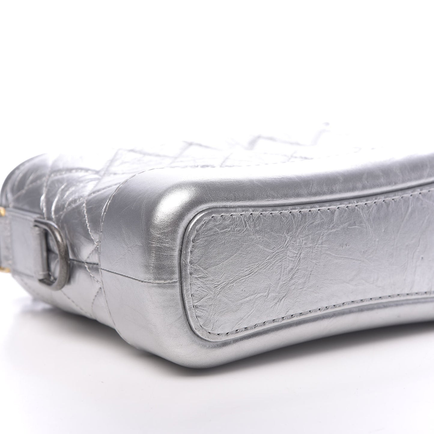 Metallic Aged Calfskin Quilted Small Gabrielle Hobo Silver