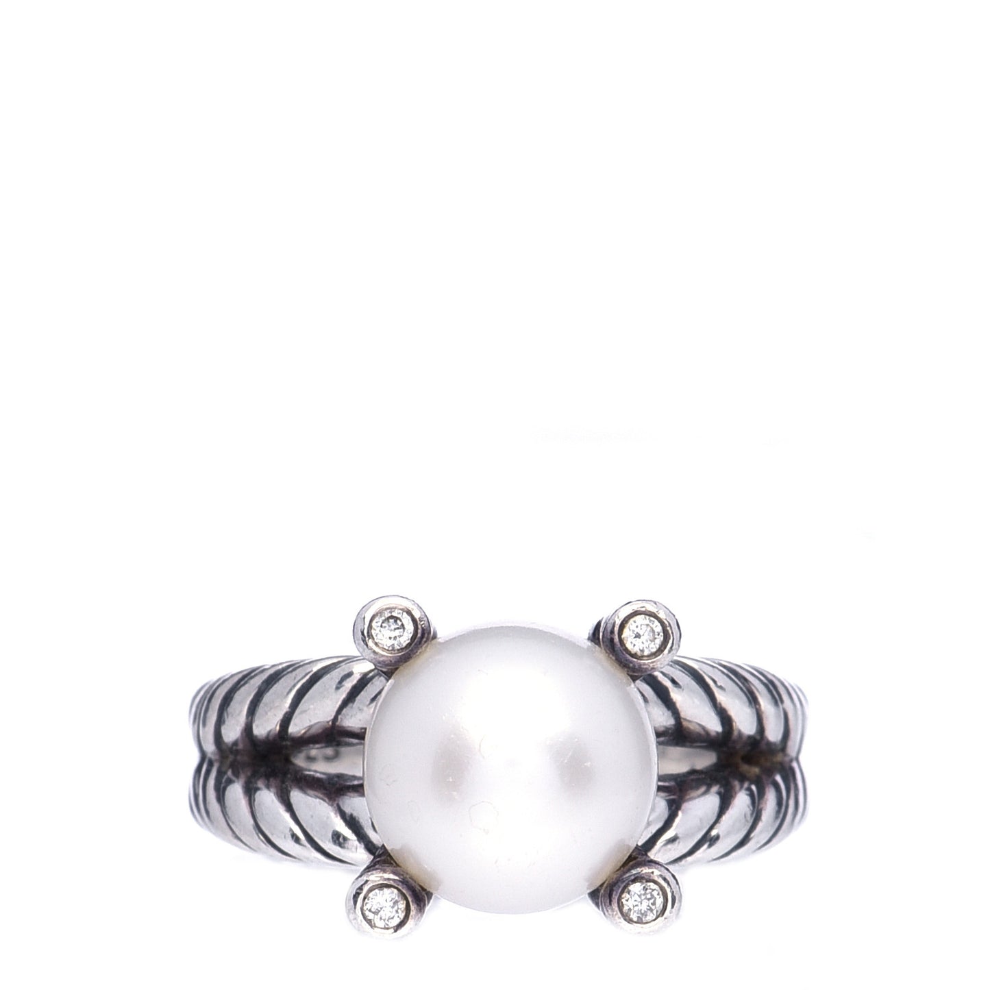 Sterling Silver Diamond Pearl 10mm Cable Ring 52 6