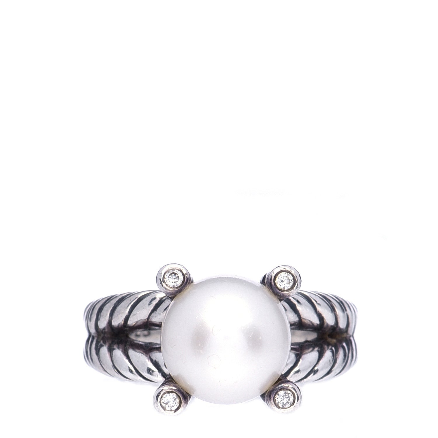 David Yurman Sterling Silver Diamond Pearl 10mm Cable Ring 52 6 1 of 6