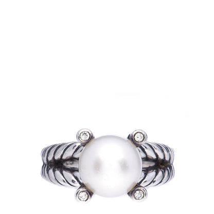 David Yurman Sterling Silver Diamond Pearl 10mm Cable Ring 52 6 1 of 6