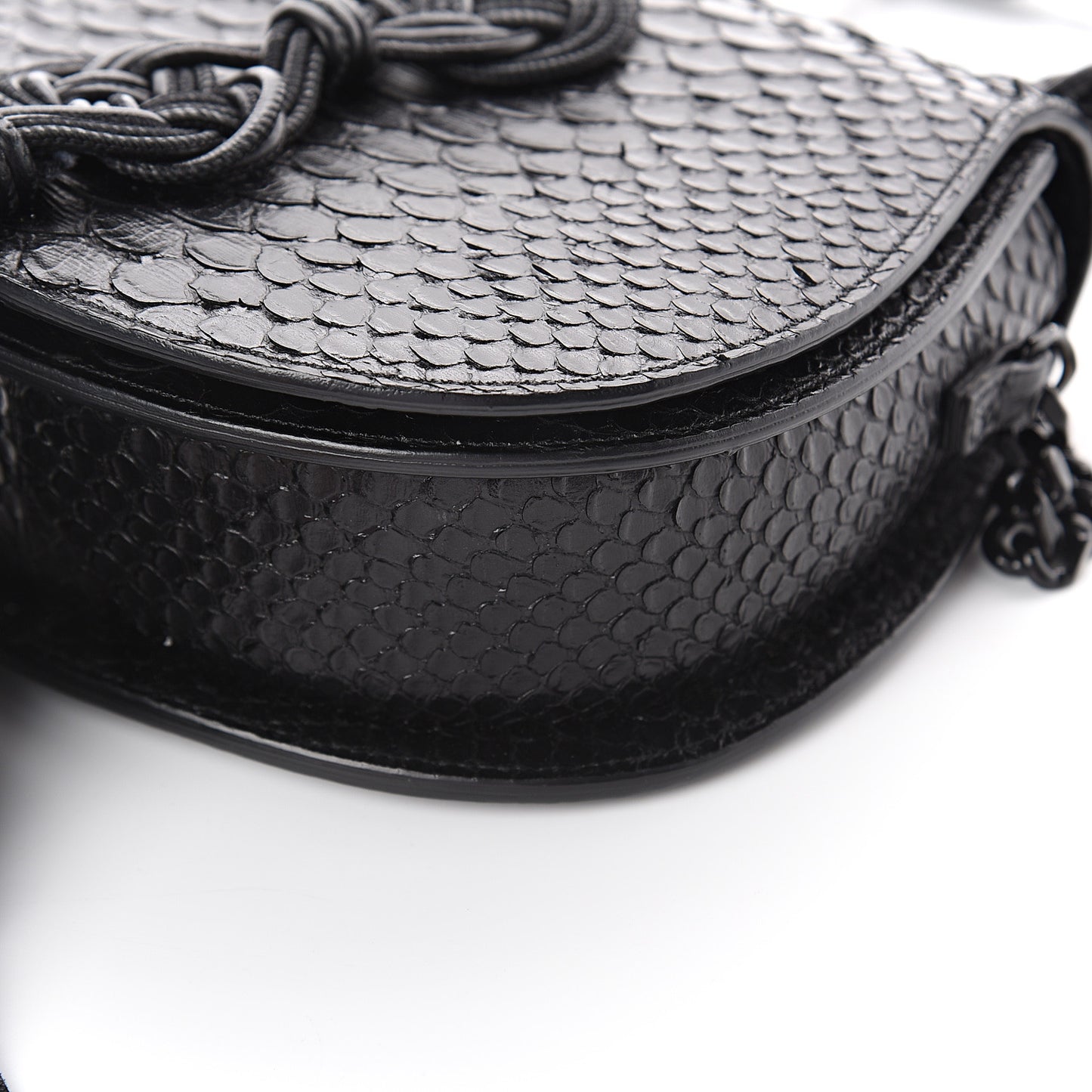 Python Calfskin Embossed Passementerie Chain Bag Black