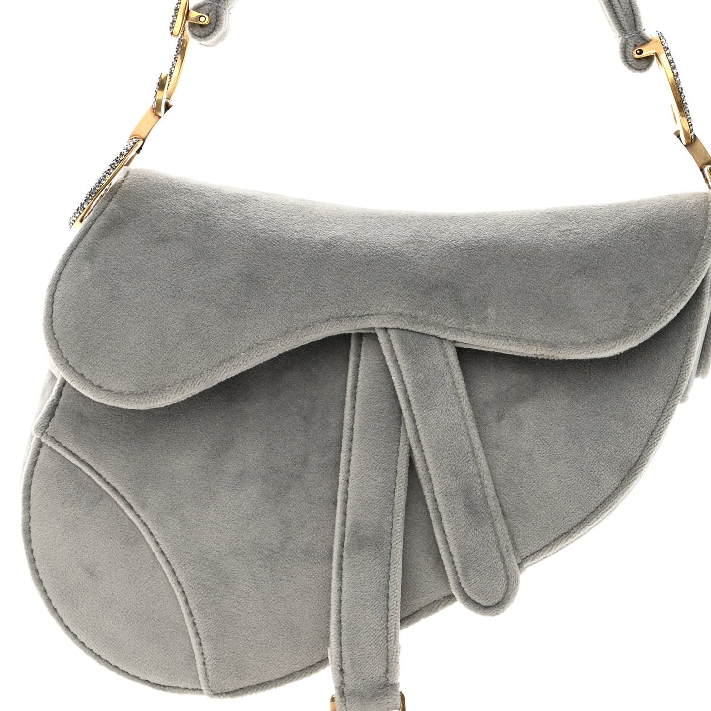 Velvet Crystal Mini Saddle Bag Grey