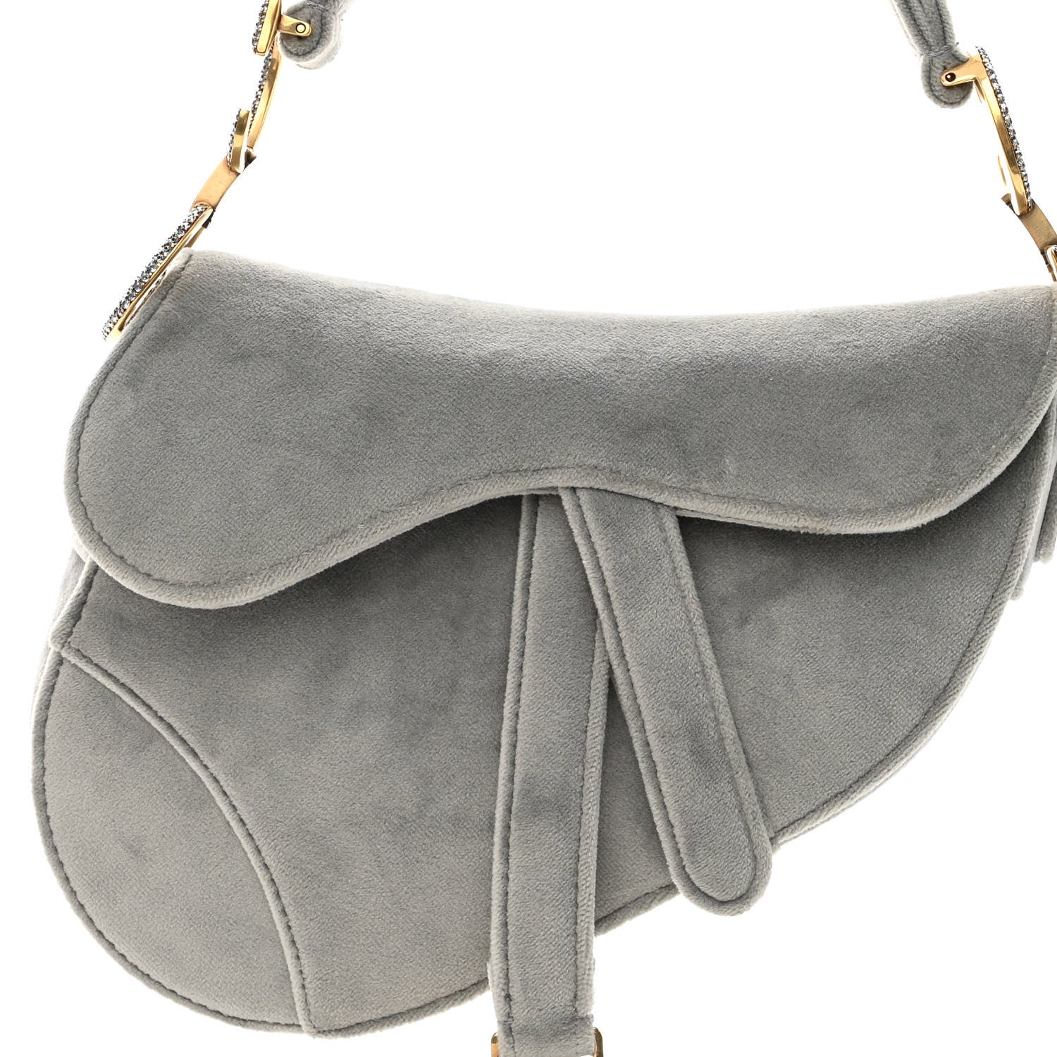Christian Dior Velvet Crystal Mini Saddle Bag Grey 7 of 9