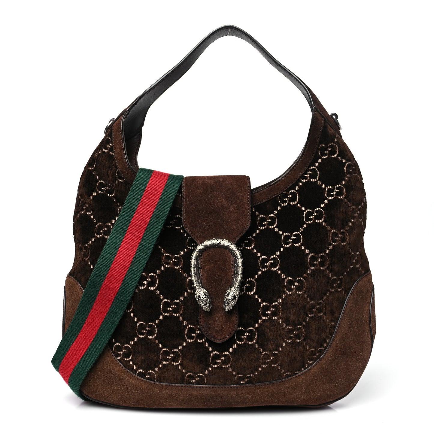 Velvet GG Monogram Web Medium Dionysus Hobo Brown