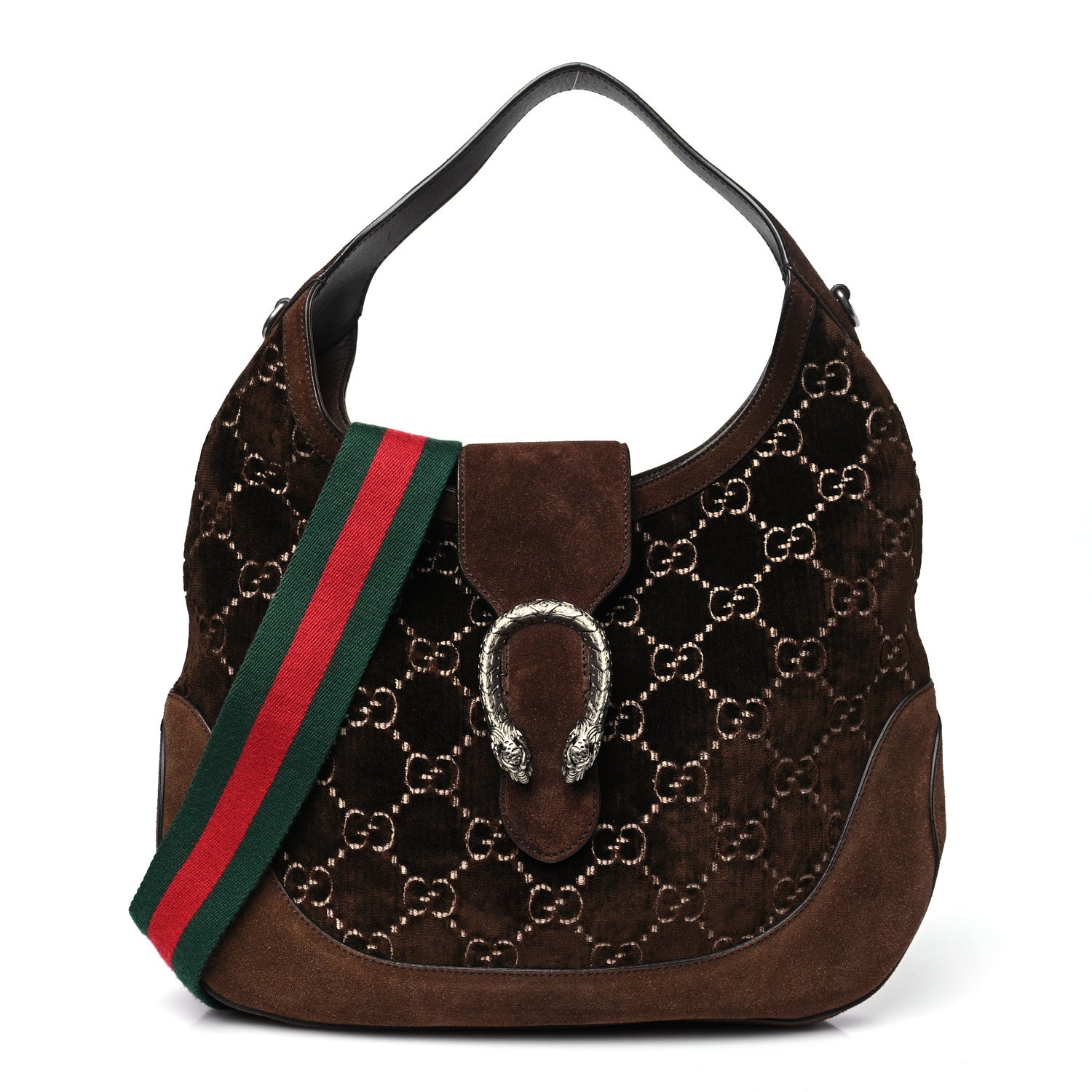 Gucci Velvet GG Monogram Web Medium Dionysus Hobo Brown 1 of 10