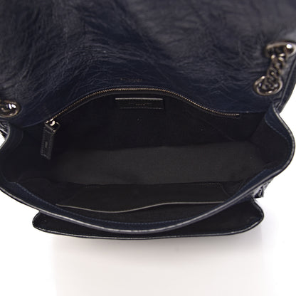 Saint Laurent Crinkled Calfskin Matelasse Monogram Medium Niki Chain Satchel Deep Marine 5 of 10