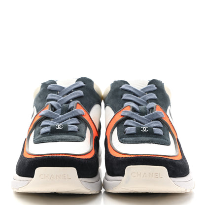 Chanel Nylon Calfskin Suede CC Womens Sneakers 38 Navy White Orange Black 2 of 7