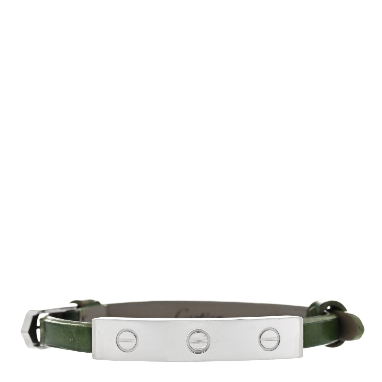 18K White Gold Alligator 3 Motif LOVE Bracelet Green