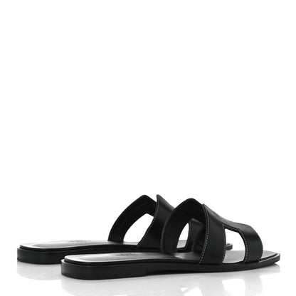 Hermes Box Calfskin Oran Sandals 38 Black 3 of 19