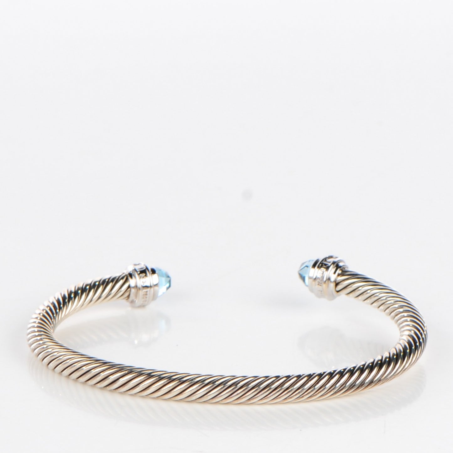 Sterling Silver 18K White Gold Diamond Blue Topaz 5mm Cable Classics Bracelet