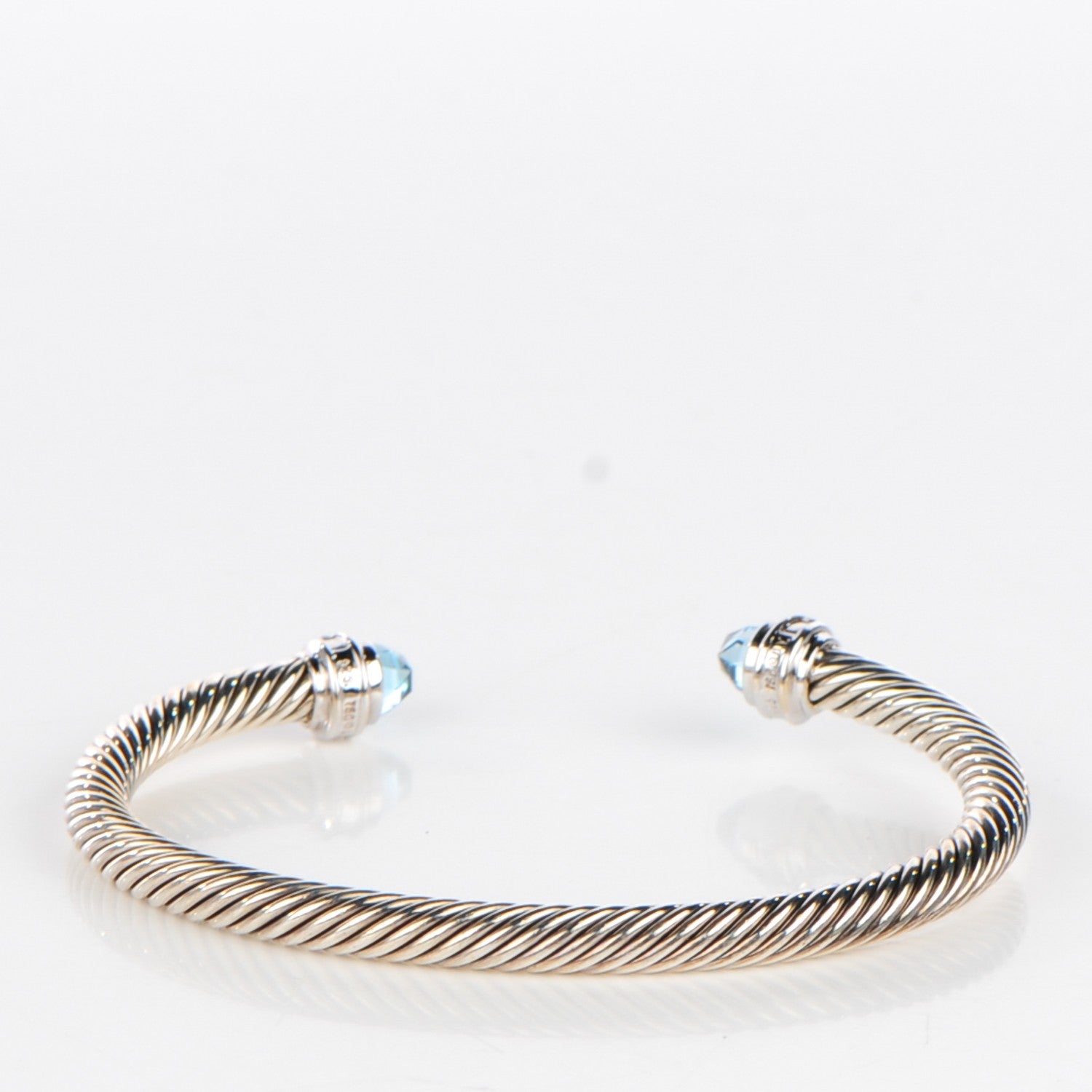 David Yurman Sterling Silver 18K White Gold Diamond Blue Topaz 5mm Cable Classics Bracelet 3 of 5