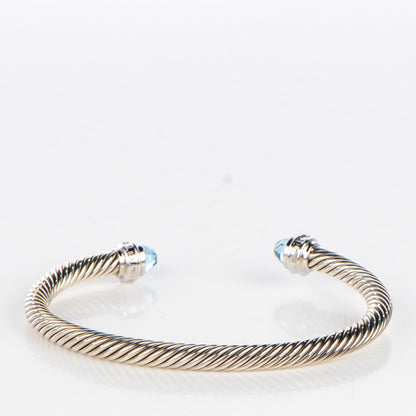 David Yurman Sterling Silver 18K White Gold Diamond Blue Topaz 5mm Cable Classics Bracelet 3 of 5