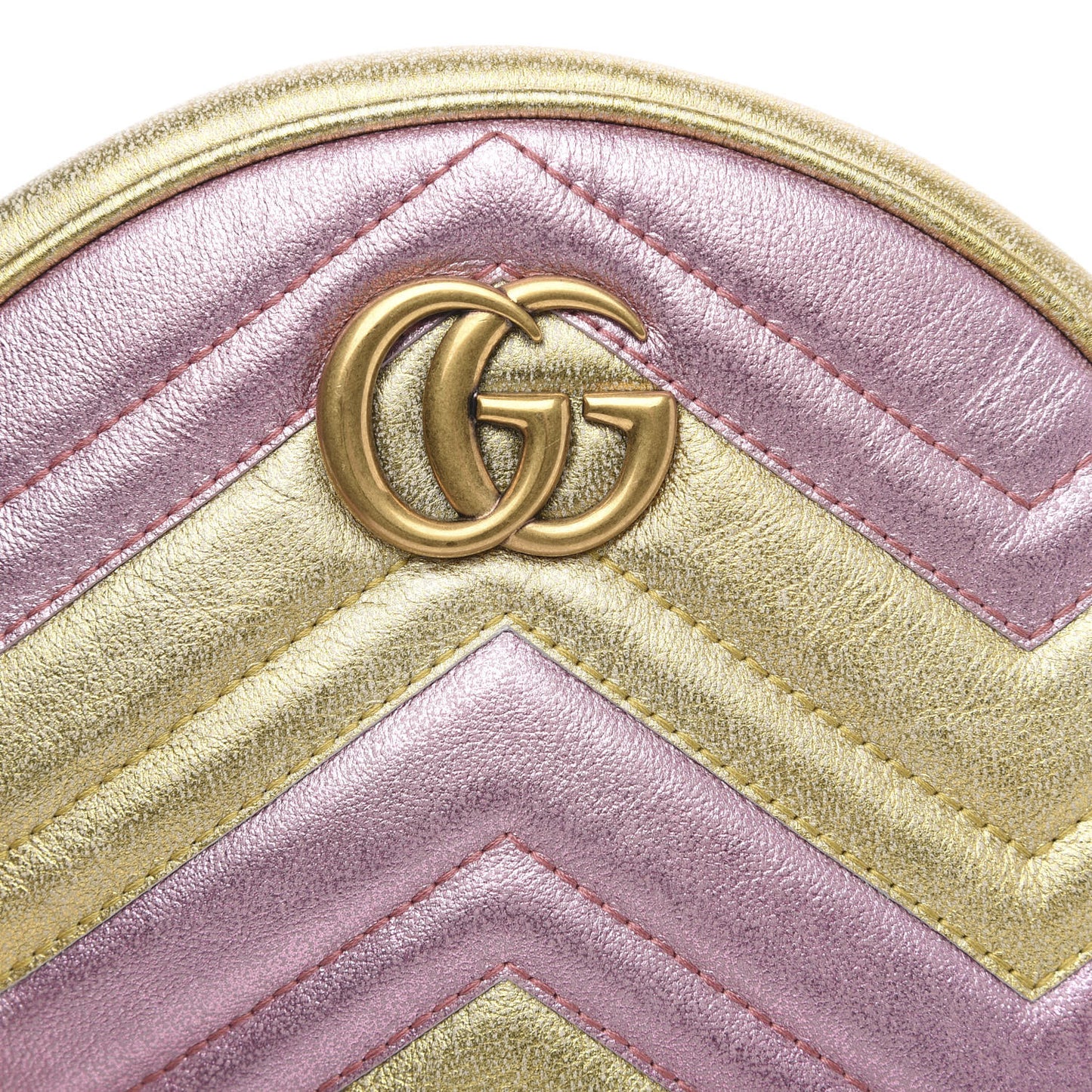 Metallic Nappa Matelasse Heart Mini GG Marmont Round Shoulder Bag Oro Vecchio Rosa