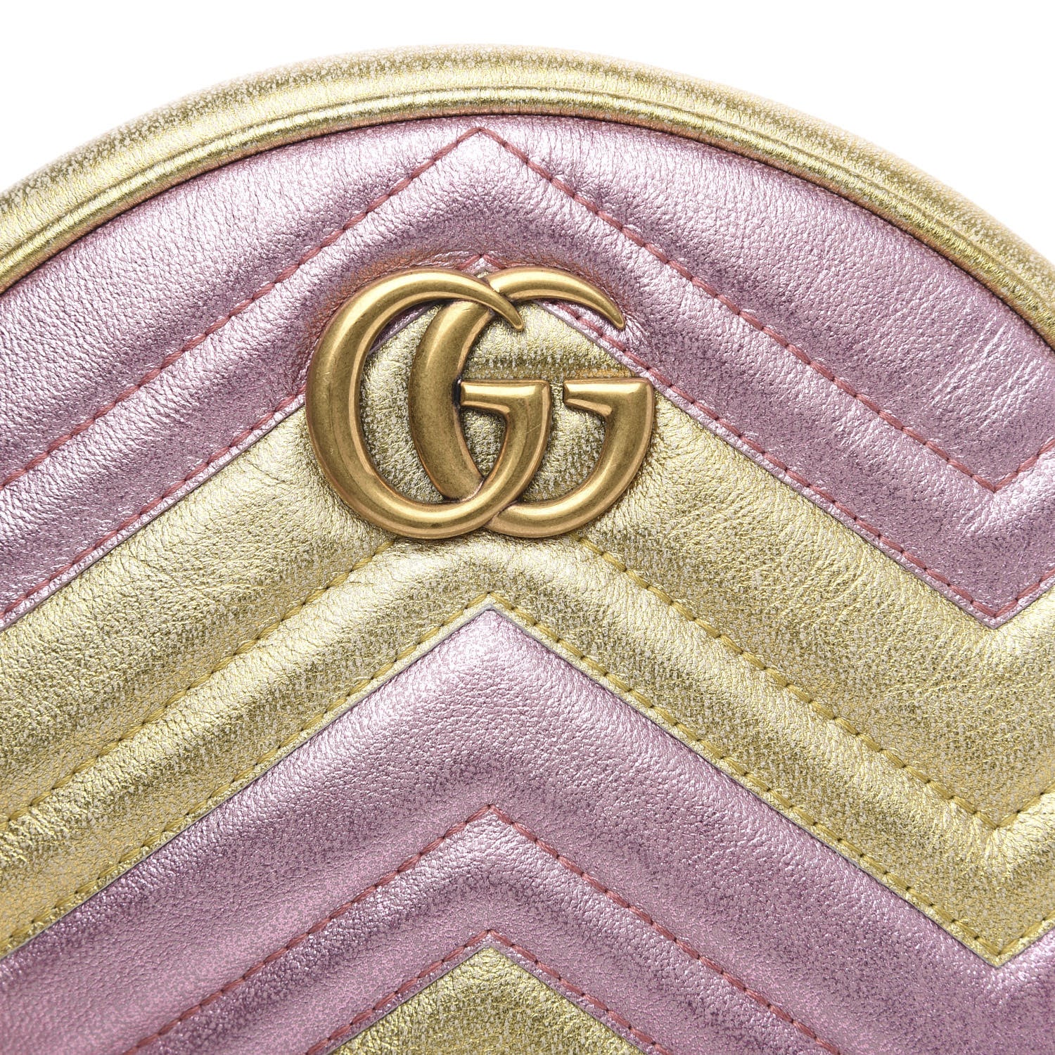 Gucci Metallic Nappa Matelasse Heart Mini GG Marmont Round Shoulder Bag Oro Vecchio Rosa 8 of 10