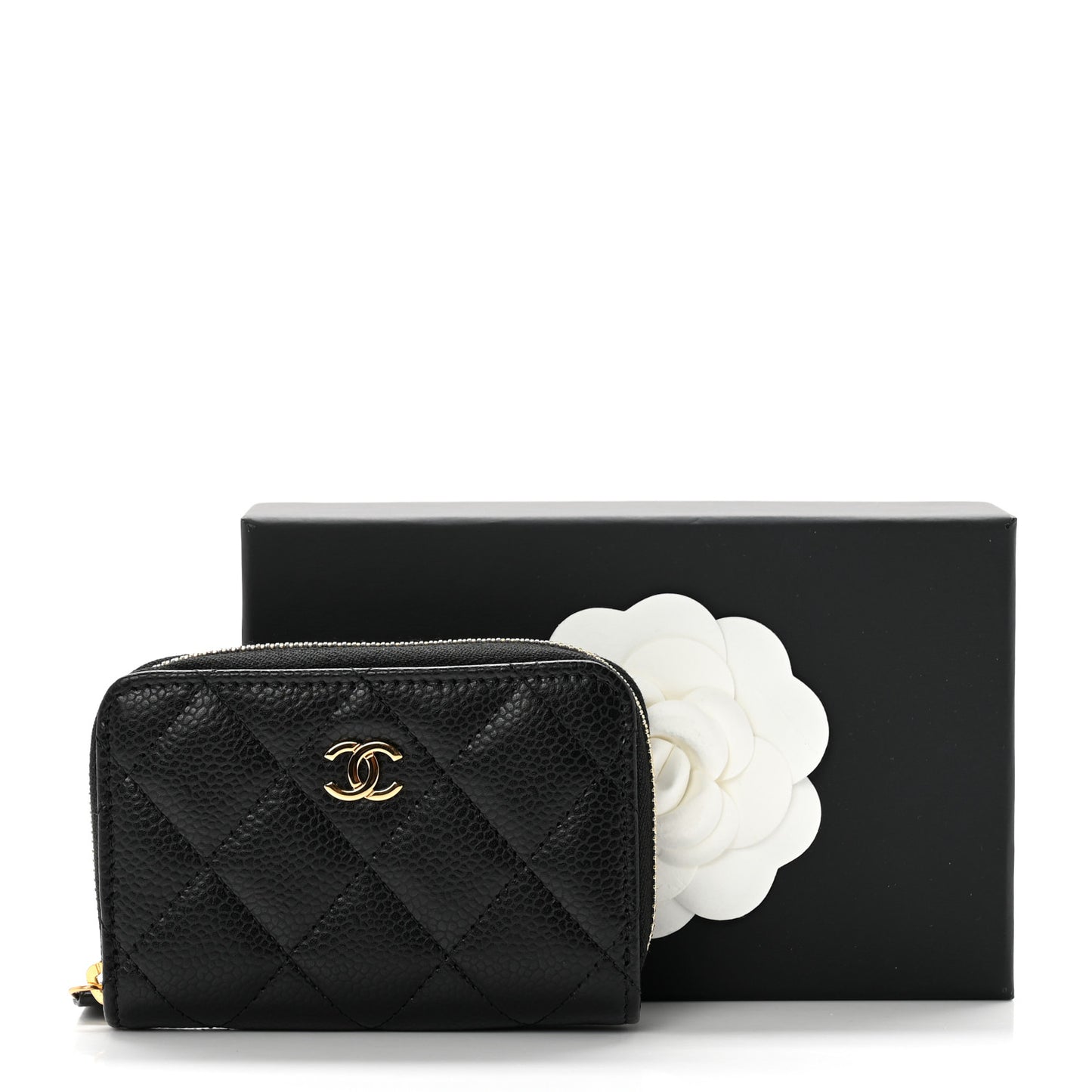 Caviar Quilted Zip Coin Purse Black