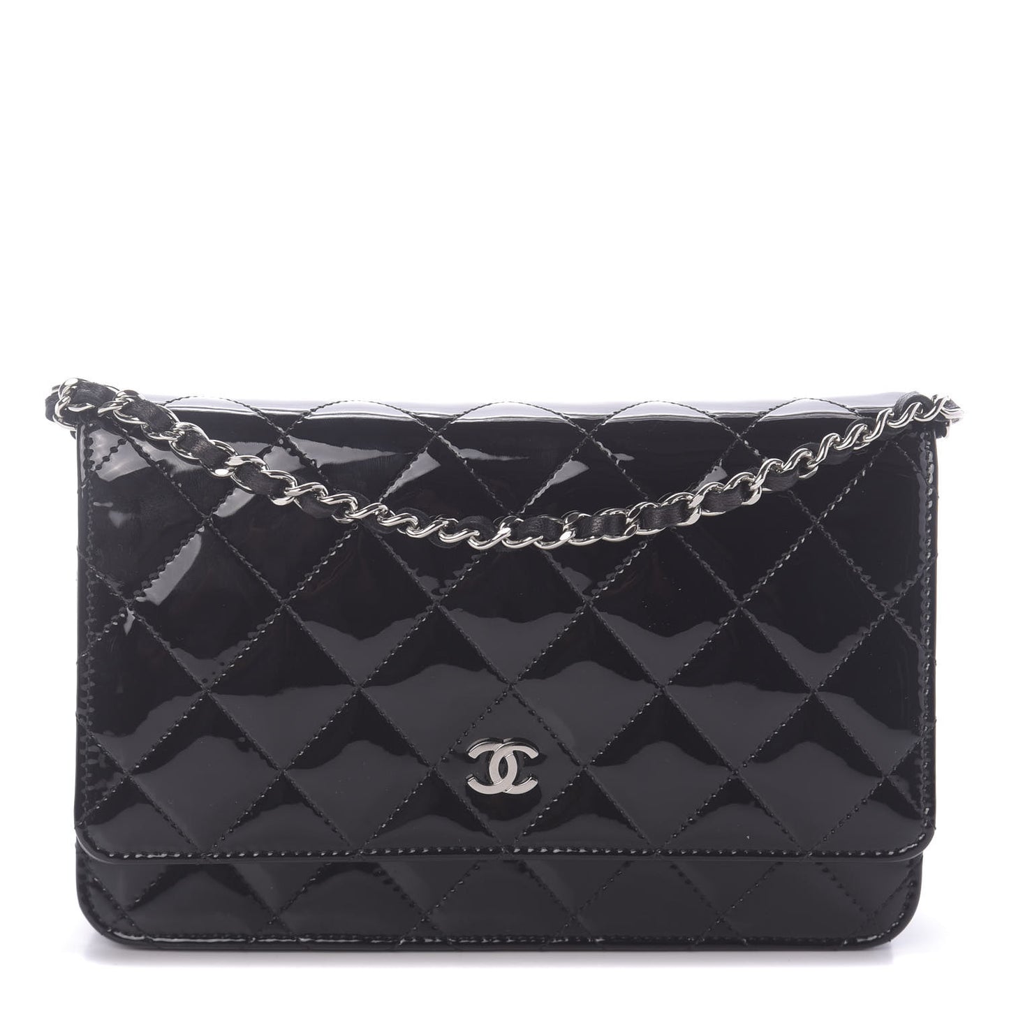 Patent Quilted Wallet On Chain WOC Navy Blue