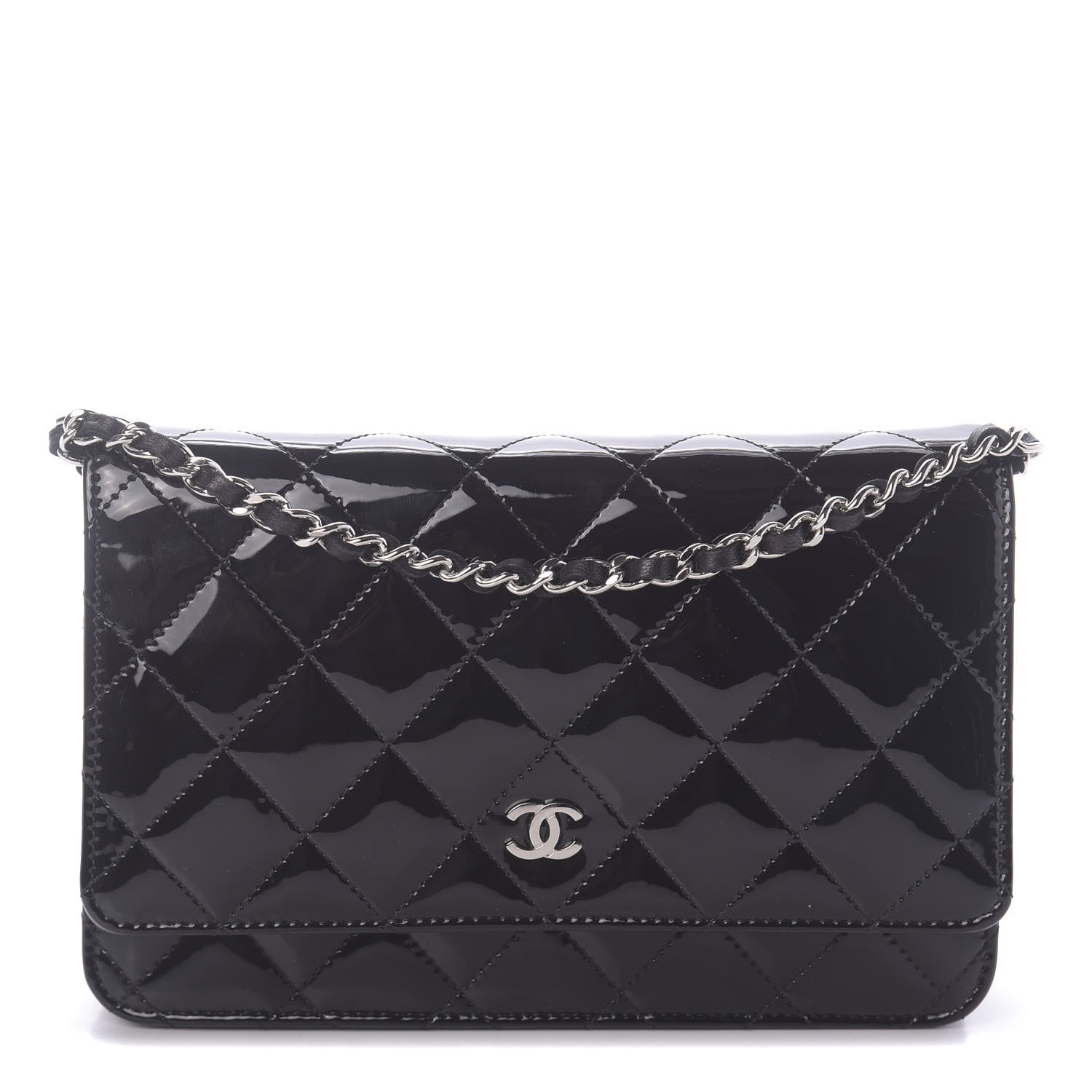 Chanel Patent Quilted Wallet On Chain WOC Navy Blue 1 of 11
