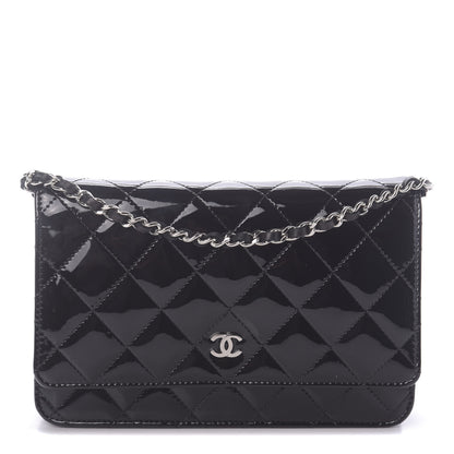 Chanel Patent Quilted Wallet On Chain WOC Navy Blue 1 of 11