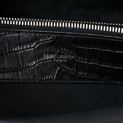 Saint Laurent Calfskin Crocodile Embossed Small Supple Sac de Jour Black 7 of 19