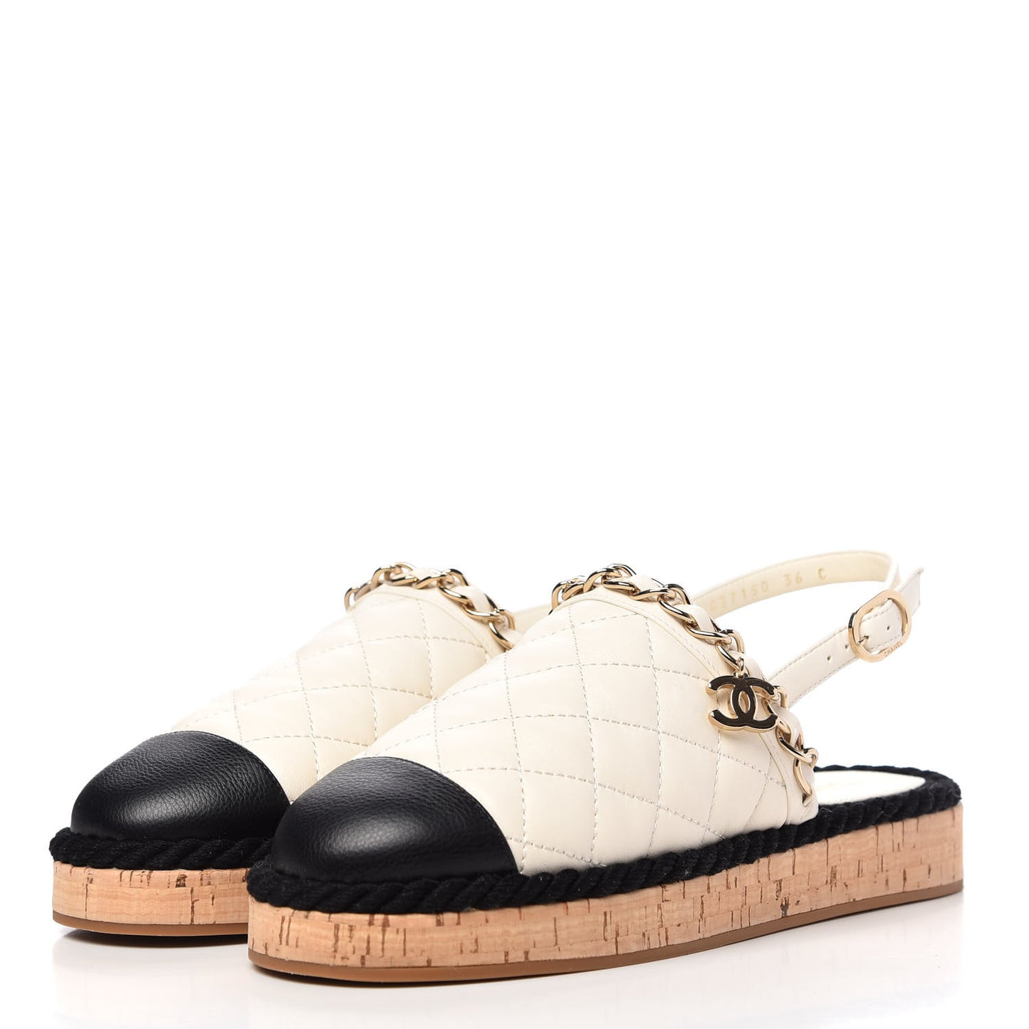 Lambskin Calfskin Cap Toe Chain Mules Sandals 36 Ivory Black
