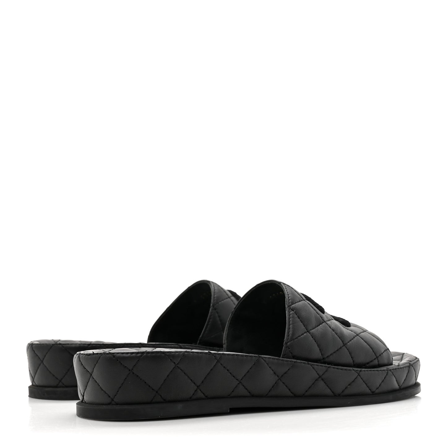 Lambskin Quilted CC Mules Sandals 38 Black