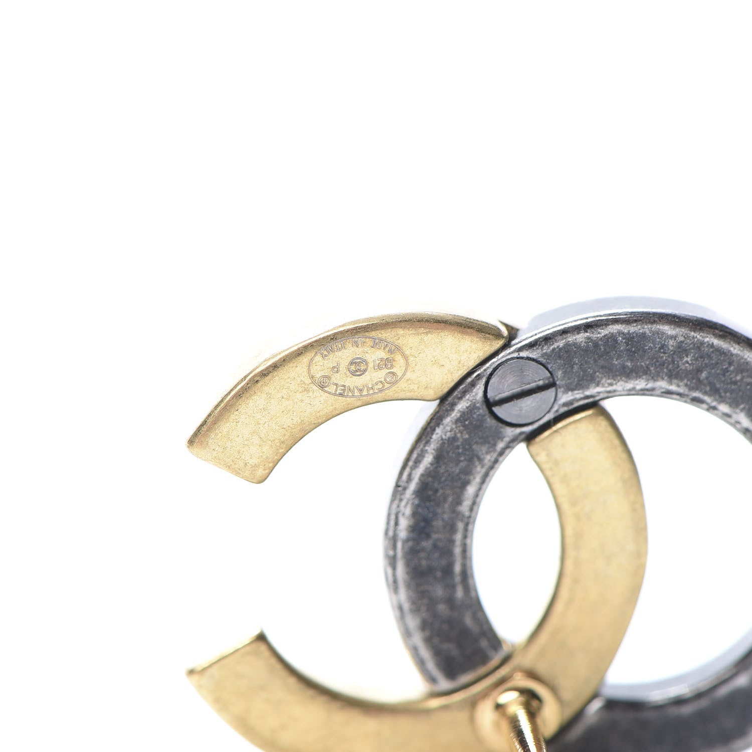 Chanel Metal CC Earrings Gold Ruthenium 4 of 5