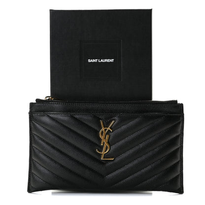 Saint Laurent Grain De Poudre Chevron Monogram Bill Pouch Black 8 of 8