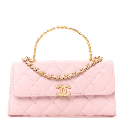 Chanel Lambskin Enamel Quilted Top Handle Flap Phone Holder With Chain Pink 1 of 12