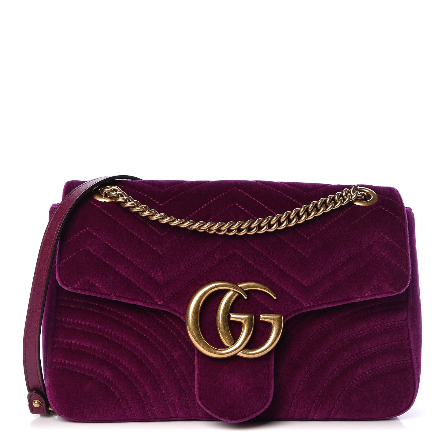 Velvet Matelasse Medium GG Marmont Shoulder Bag Fuchsia Violet Cyclamen