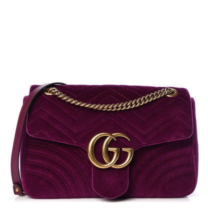 Gucci Velvet Matelasse Medium GG Marmont Shoulder Bag Fuchsia Violet Cyclamen 1 of 12