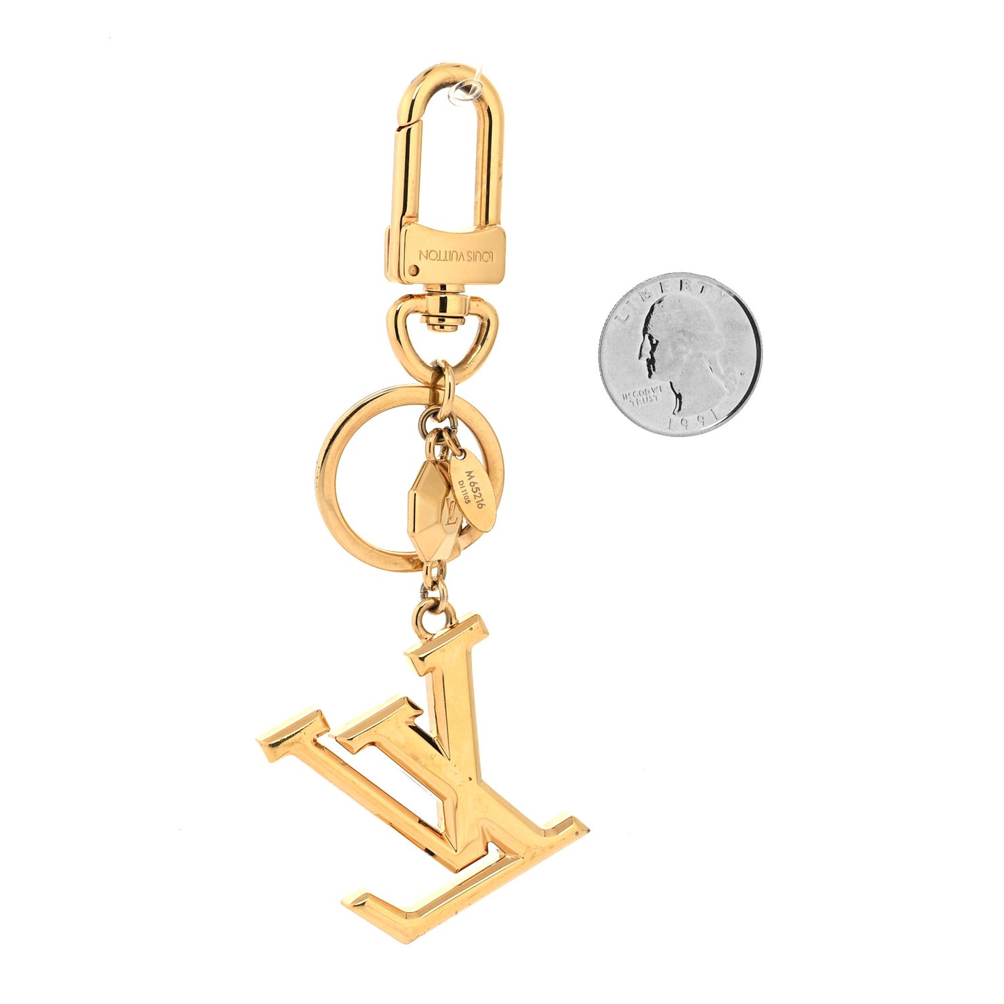 Metal LV Facettes Bag Charm Key Holder Gold