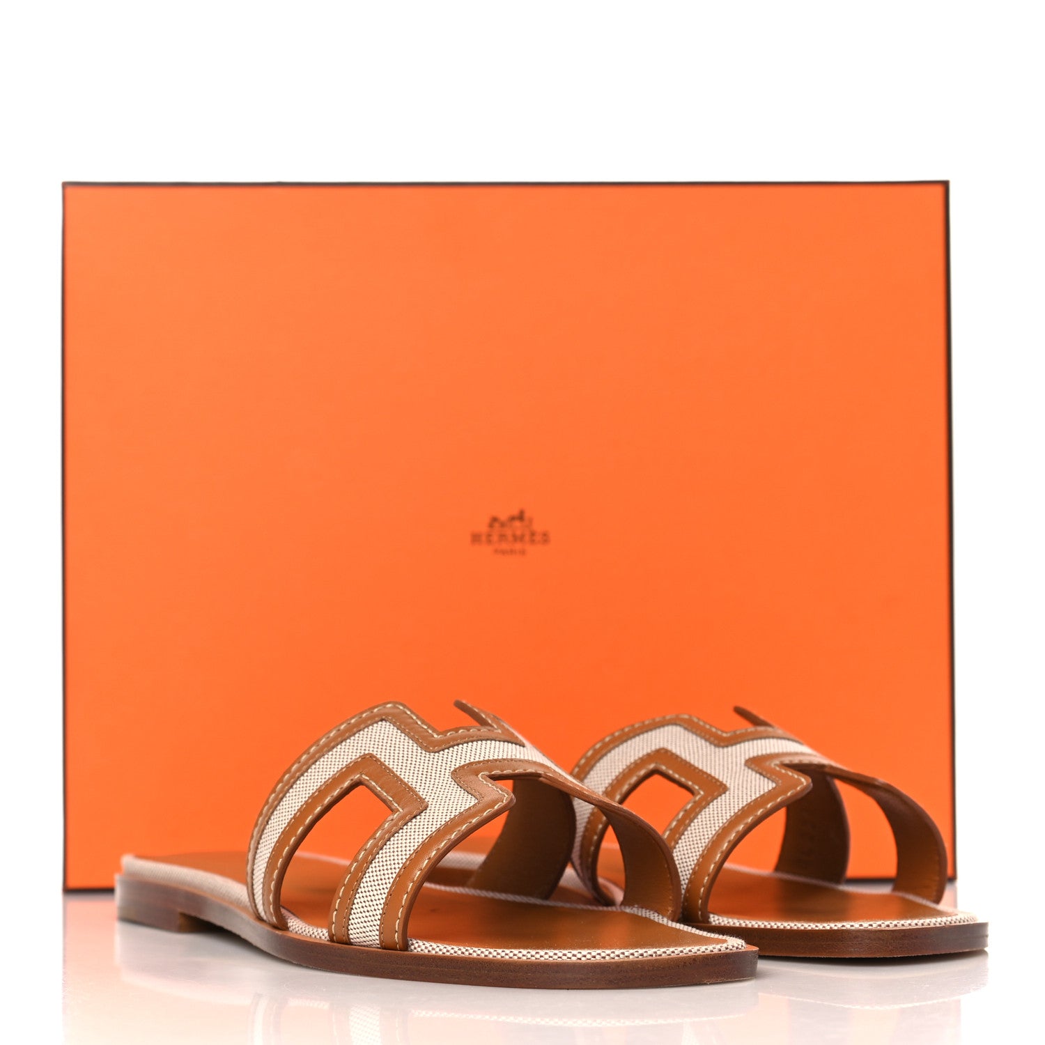 Hermes Calfskin Canvas Oran Sandals 37 Noisette Beige Dore 9 of 9