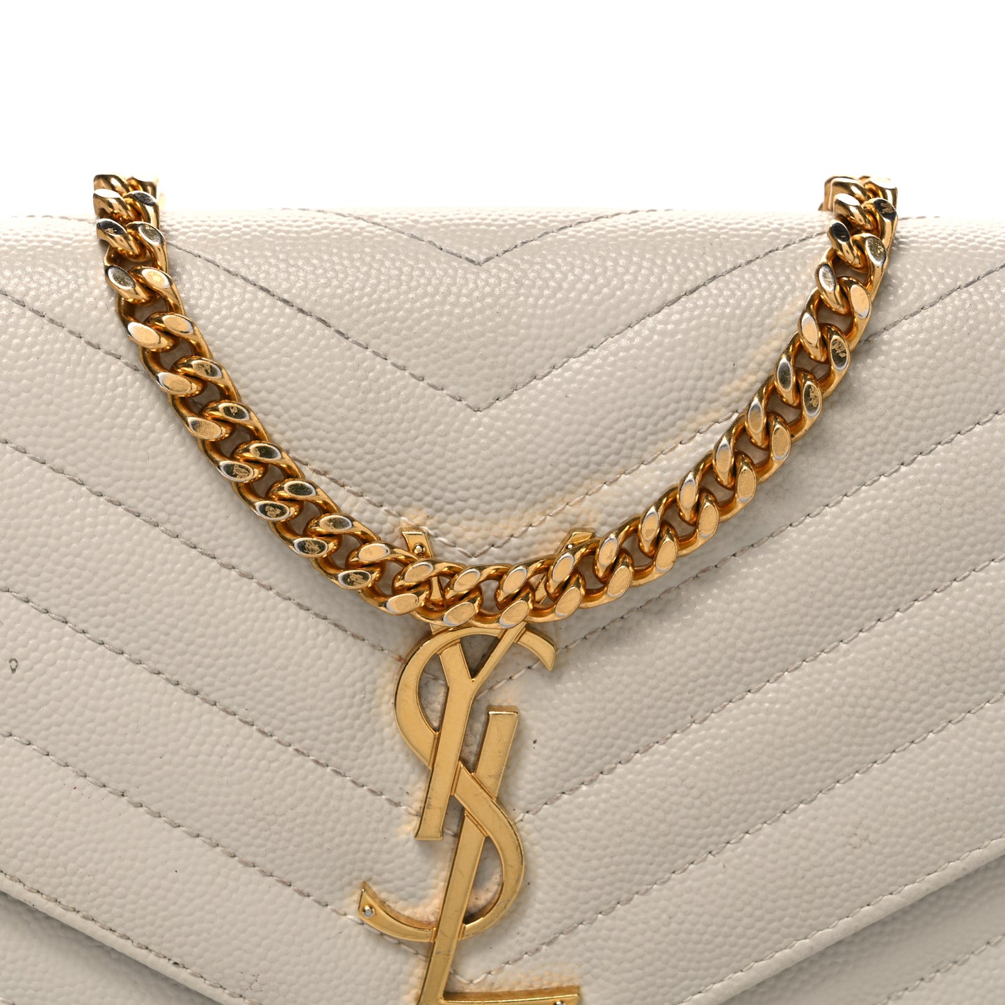 Grain De Poudre Matelasse Chevron Monogram Chain Wallet Blanc Vintage