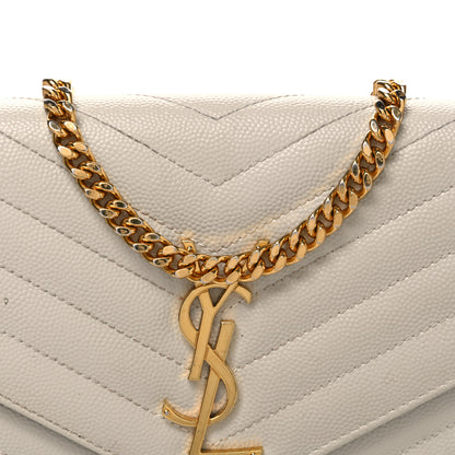 Saint Laurent Grain De Poudre Matelasse Chevron Monogram Chain Wallet Blanc Vintage 7 of 11