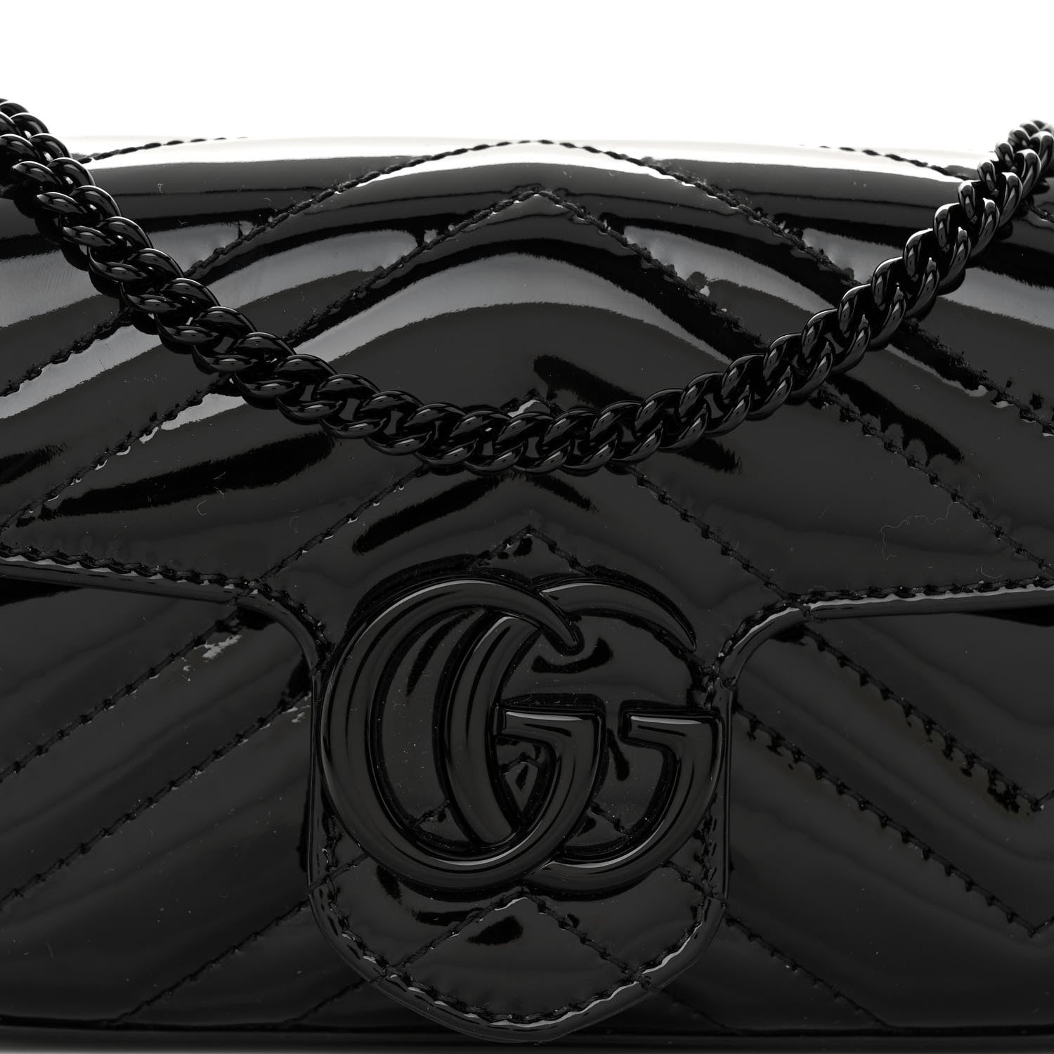 Gucci Patent Lambskin Enamel Matelasse Monochrome Super Mini GG Marmont Shoulder Bag Black 7 of 9