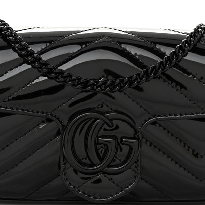 Gucci Patent Lambskin Enamel Matelasse Monochrome Super Mini GG Marmont Shoulder Bag Black 7 of 9