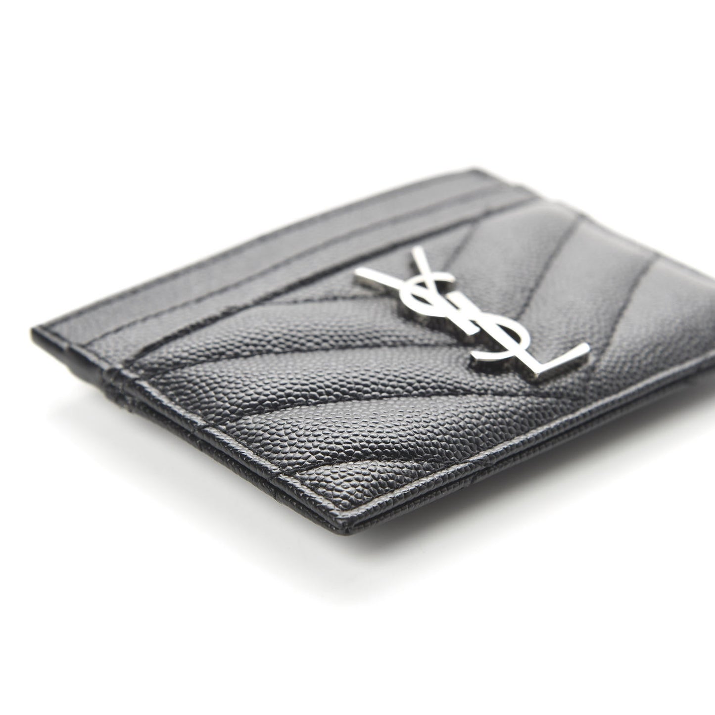 Grain De Poudre Matelasse Chevron Monogram Credit Card Case Black