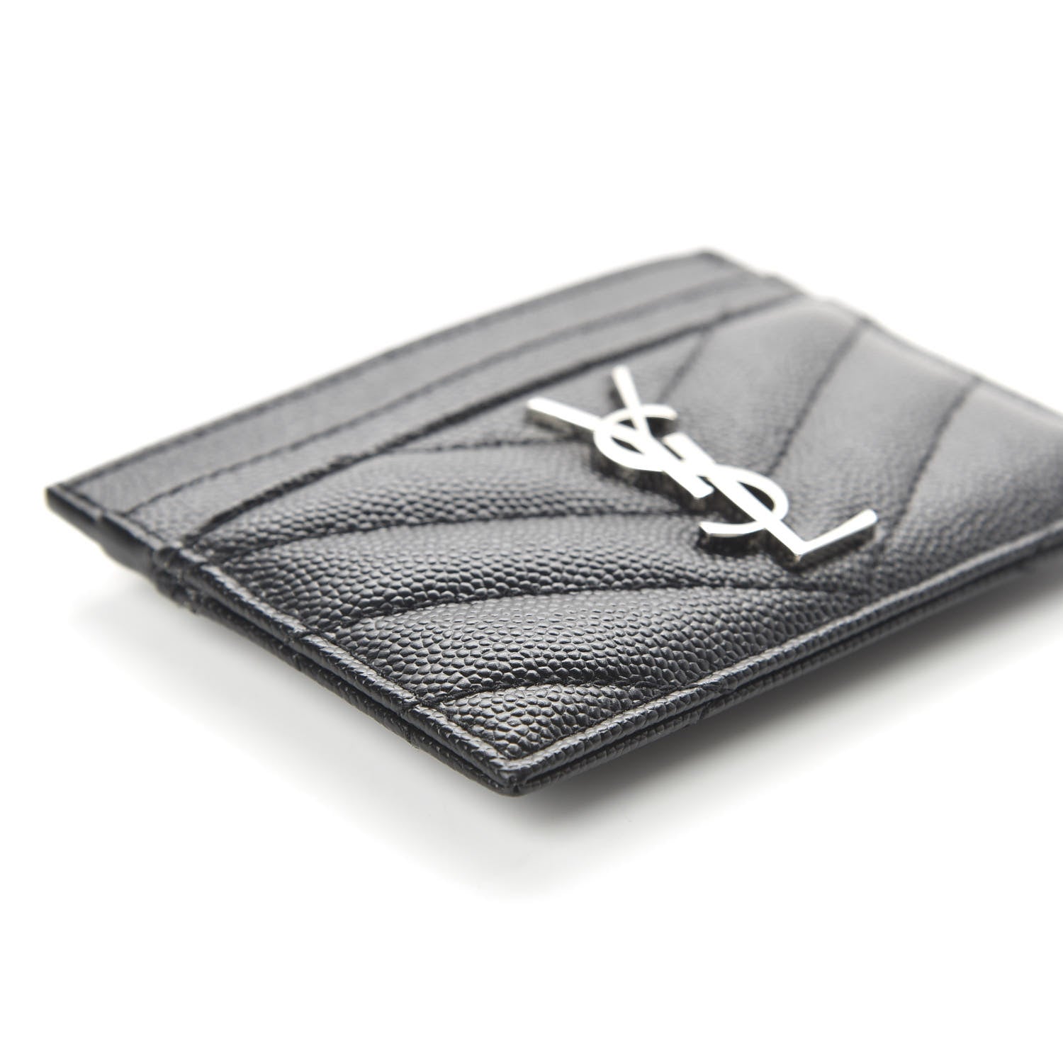 Saint Laurent Grain De Poudre Matelasse Chevron Monogram Credit Card Case Black 6 of 10