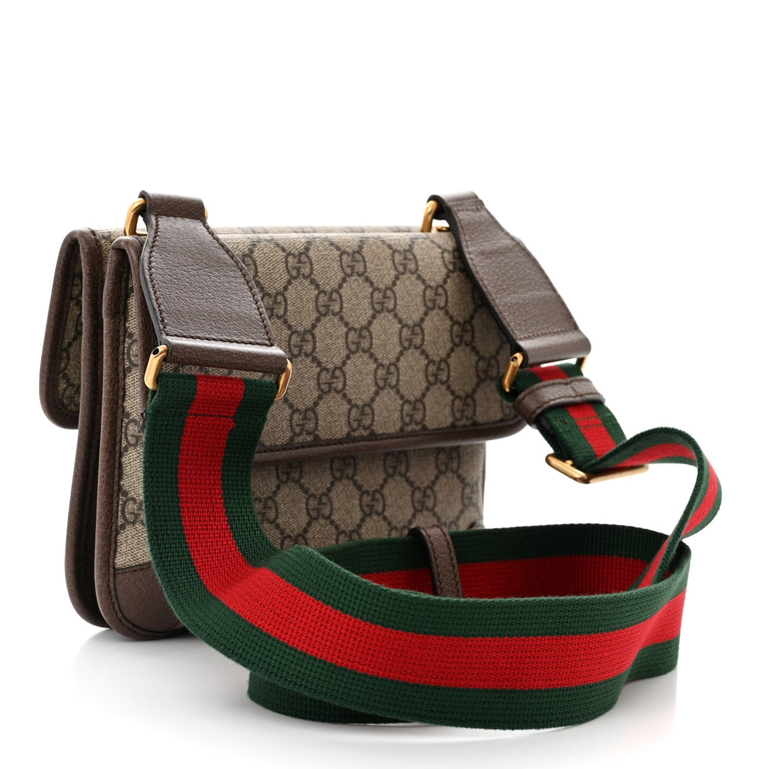 Gucci GG Supreme Monogram Web Small Neo Vintage Double Flap Messenger Bag Beige New Acero 3 of 14