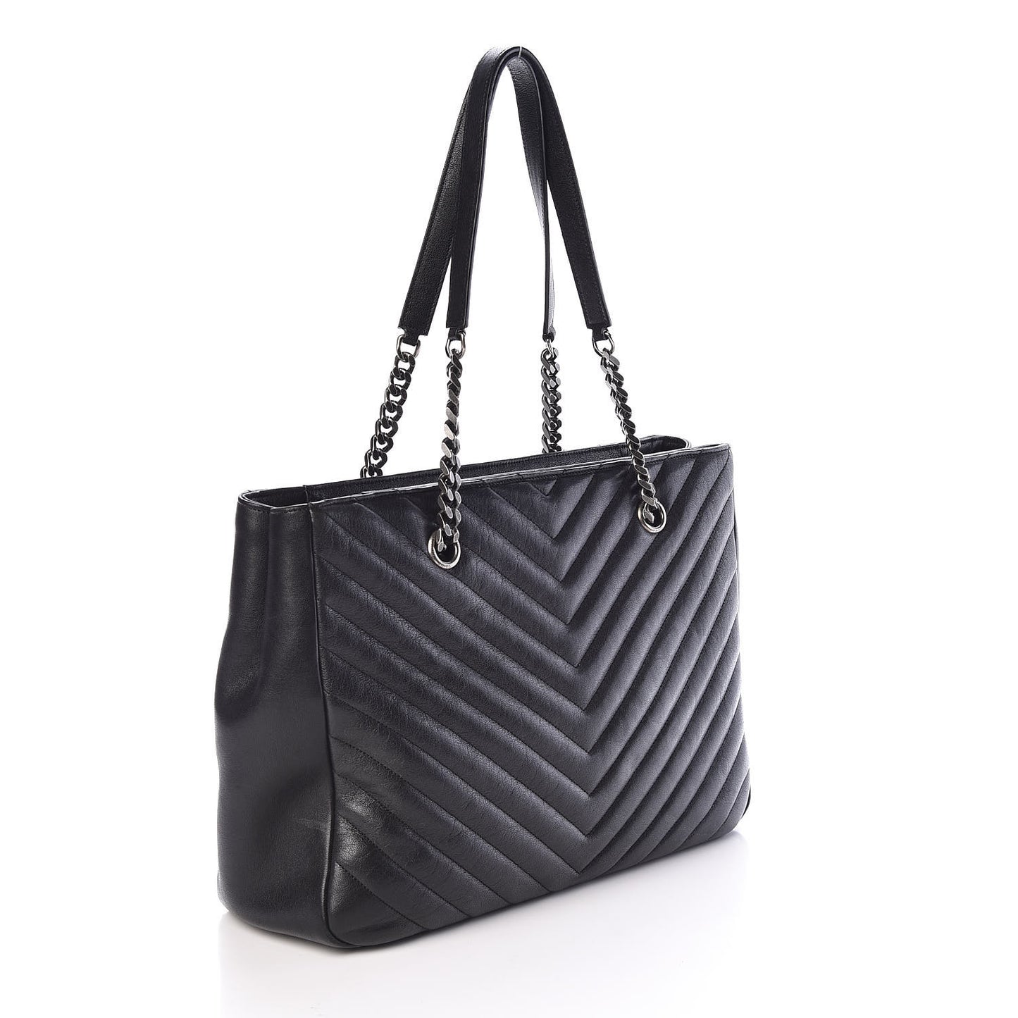 Sheepskin Matelasse Chevron Large Monogram Shopping Bag Black