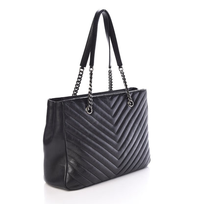 Saint Laurent Sheepskin Matelasse Chevron Large Monogram Shopping Bag Black 3 of 10