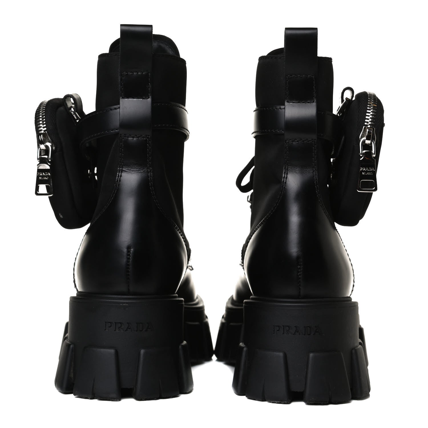 Prada Spazzolato Rois Nylon Metal Triangle Logo Monolith Pouch Pocket 55mm Boots 37.5 Black 6 of 15