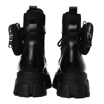 Prada Spazzolato Rois Nylon Metal Triangle Logo Monolith Pouch Pocket 55mm Boots 37.5 Black 6 of 15