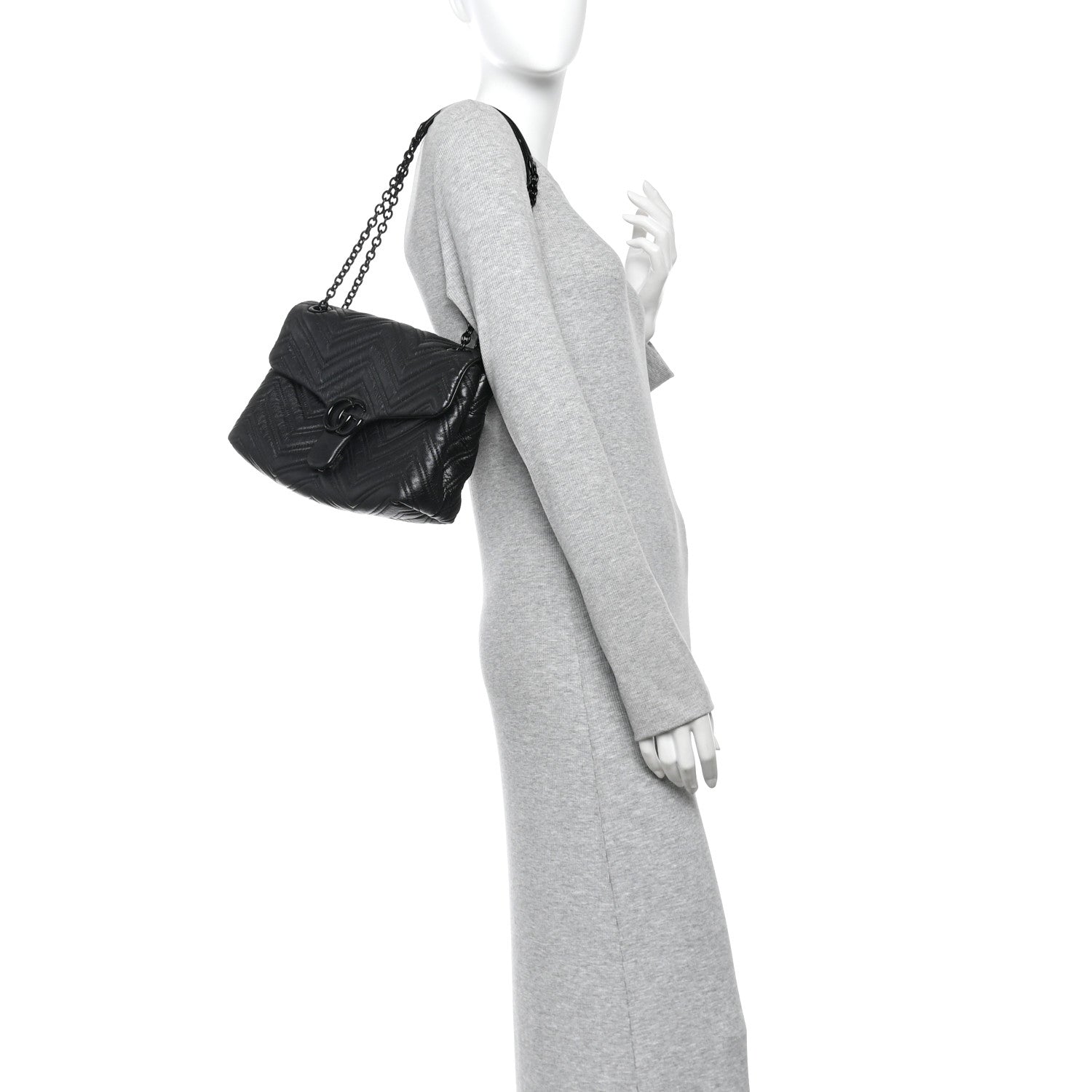 Gucci Soft Calfskin Matelasse Monochrome Medium GG Marmont Shoulder Bag Black 2 of 11