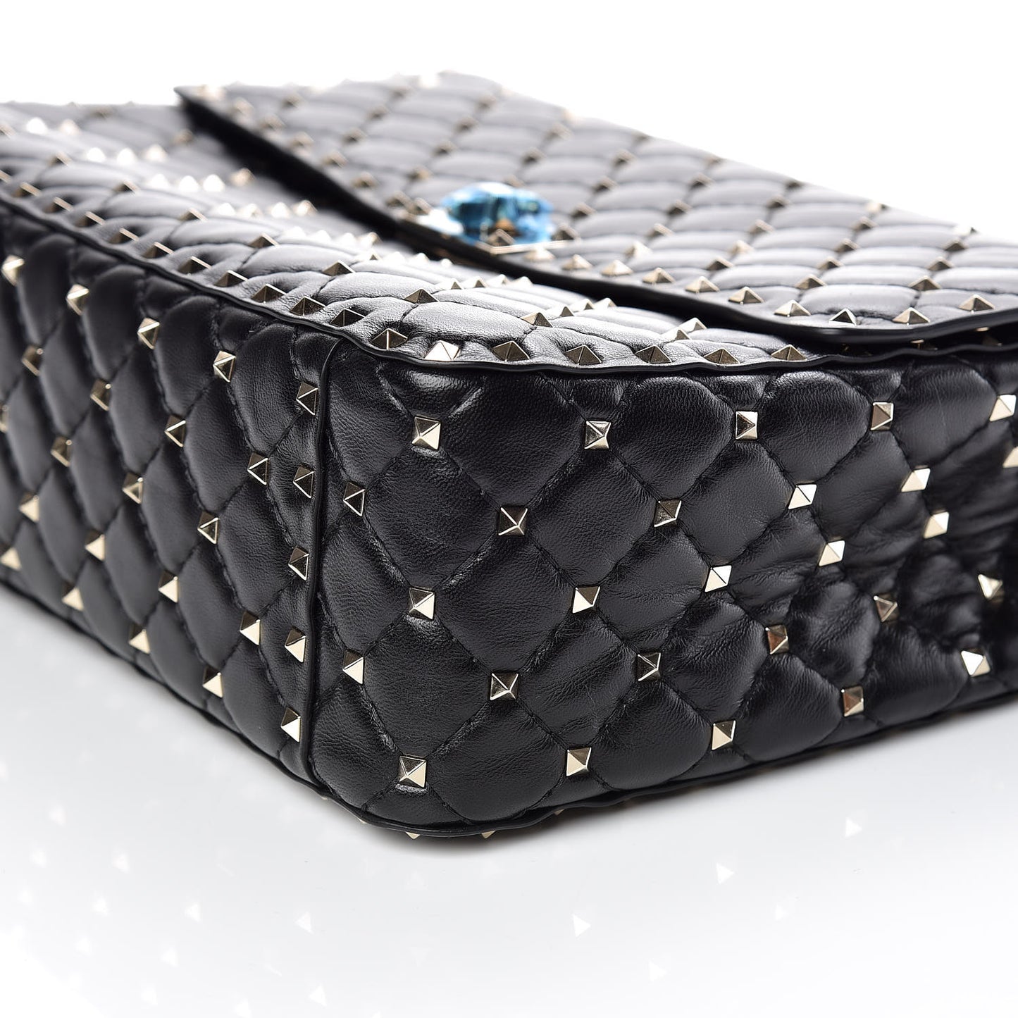 Lambskin Large Rockstud Spike Shoulder Bag Black