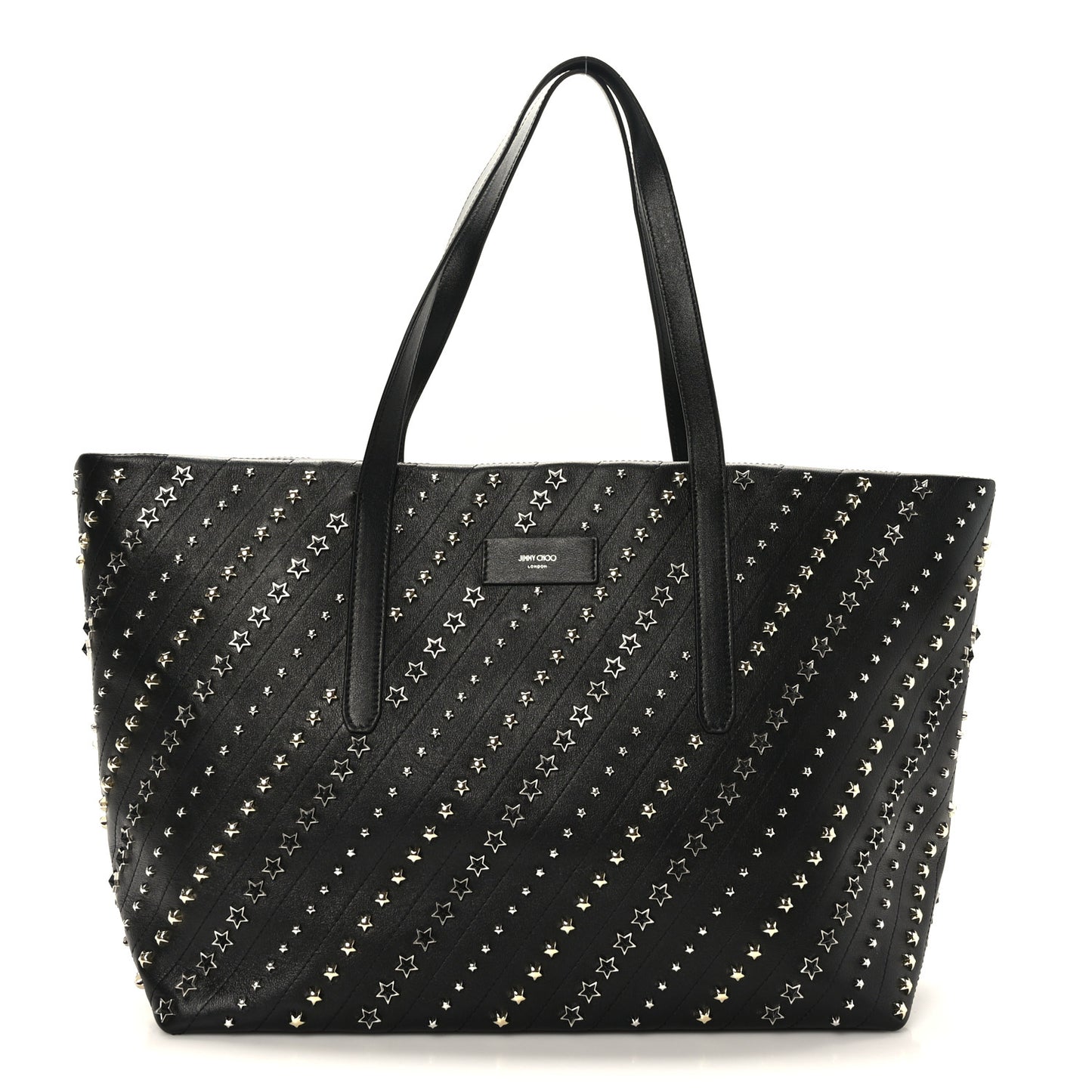 Calfskin Diagonal Star Studded Tote Black