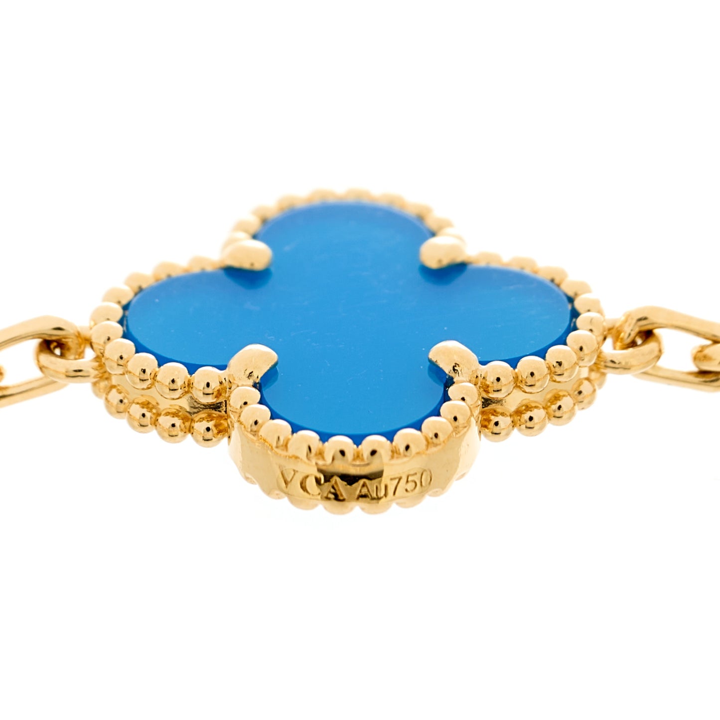 18K Yellow Gold Blue Agate 5 Motifs Vintage Alhambra Bracelet