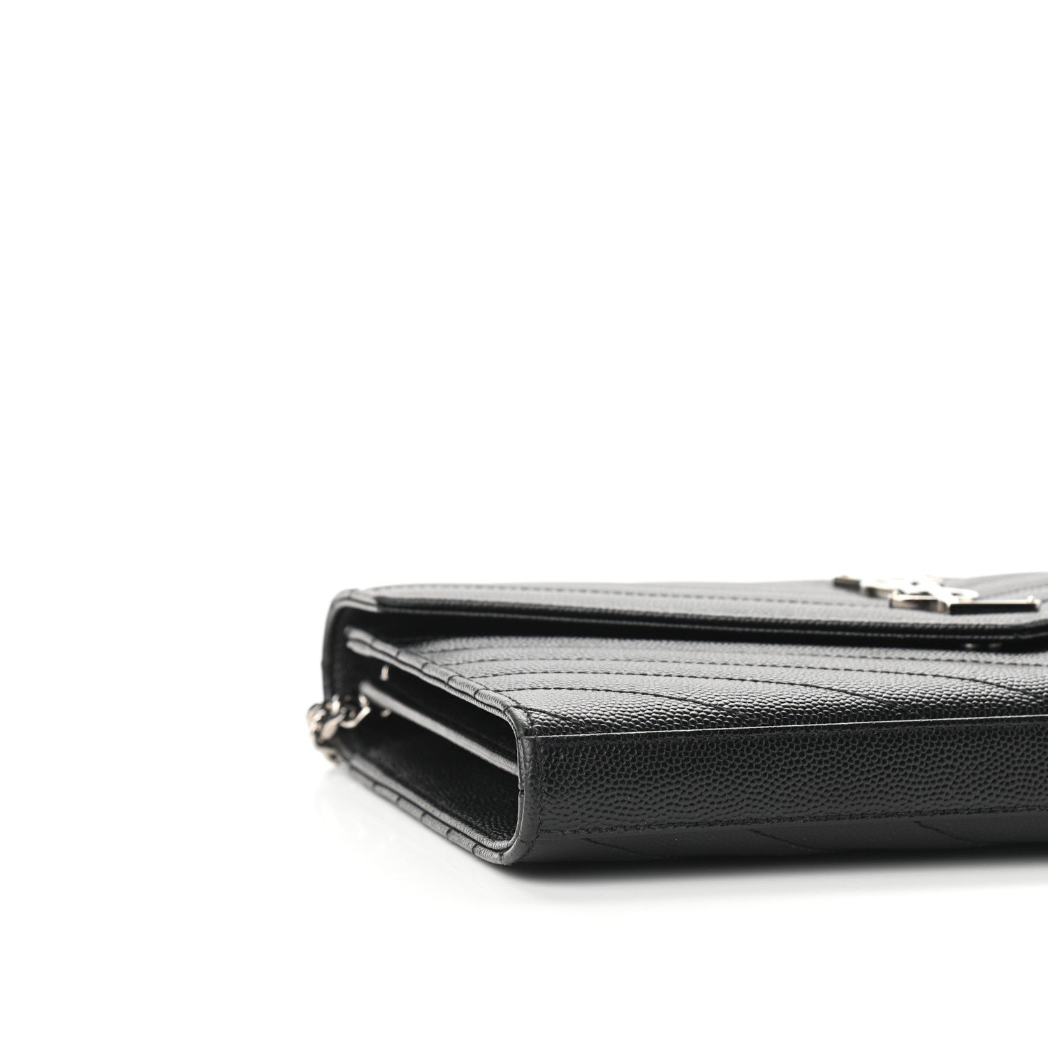 Saint Laurent Grain De Poudre Matelasse Chevron Monogram Chain Wallet Black 7 of 9